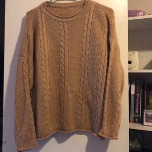 beige knit long-sleeve sweater